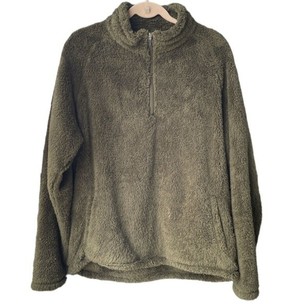 Eddie Bauer Green Quarter-Zip Fleece Pullover Size L
